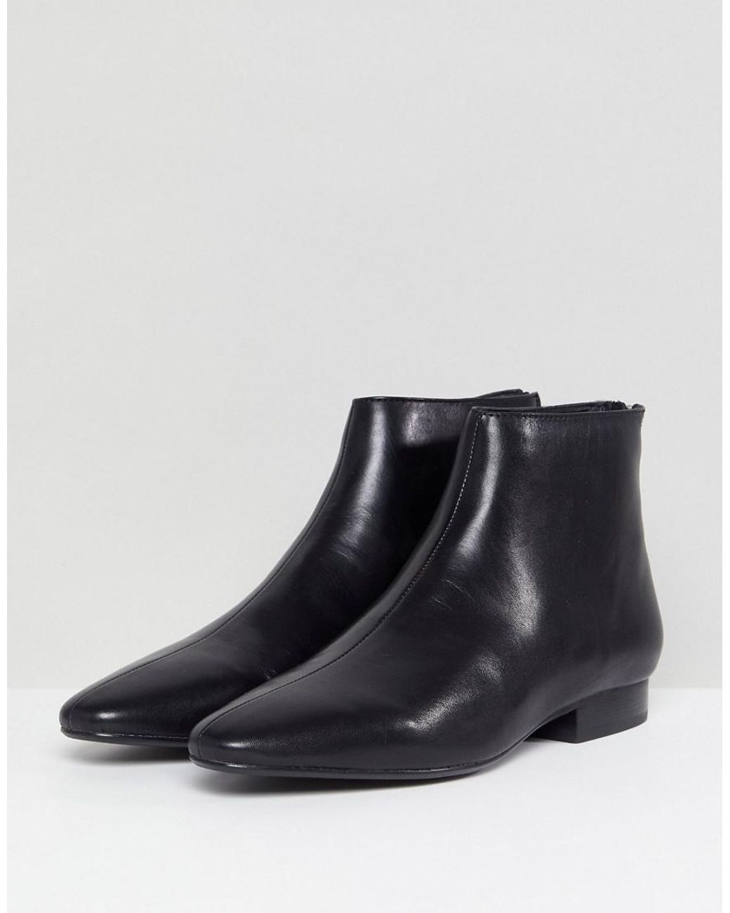 Mango Leather Flat Pointed Toe Ankle Boot in Black | Lyst