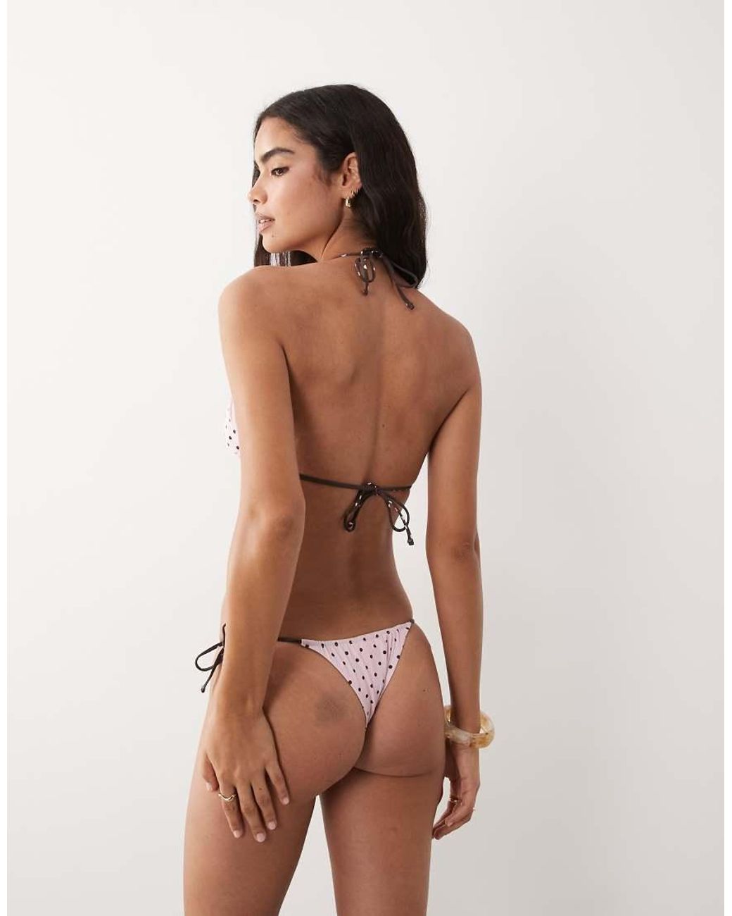 Mango Pink Polka Dot Tie Back Bikini Top