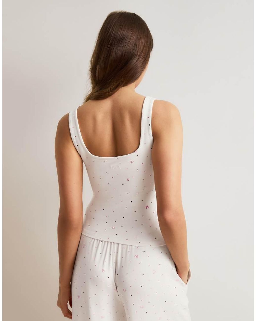 Tala White Soft Lounge Square Neck Button Pyjama Singlet