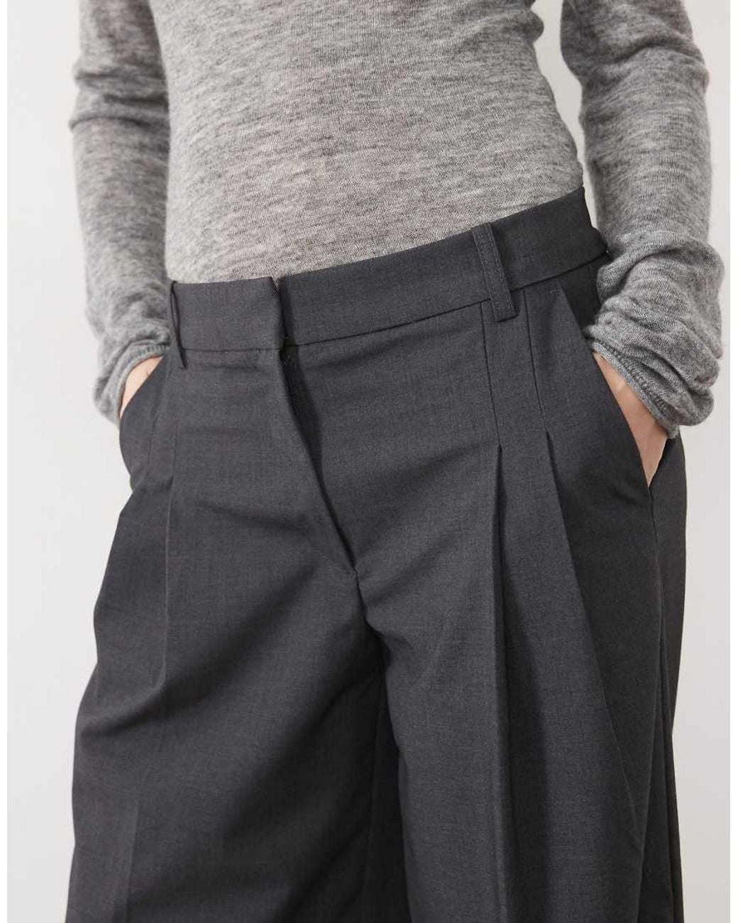 Vero Moda Gray Double Pleat Front Wide Leg Trouser