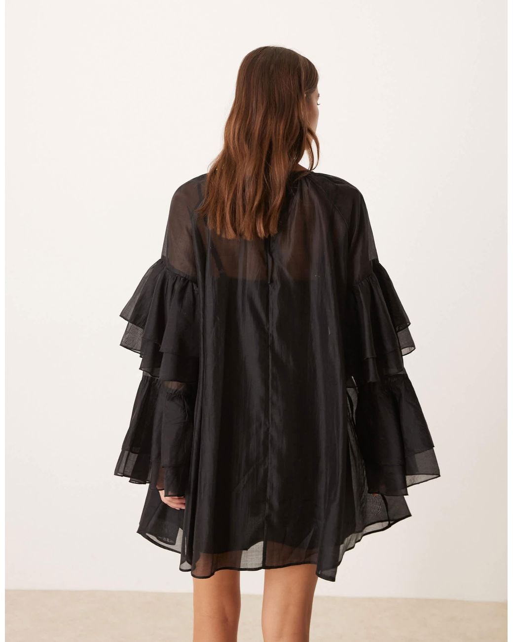 Glamorous Black Boho Ruffle Chiffon Mini Dress