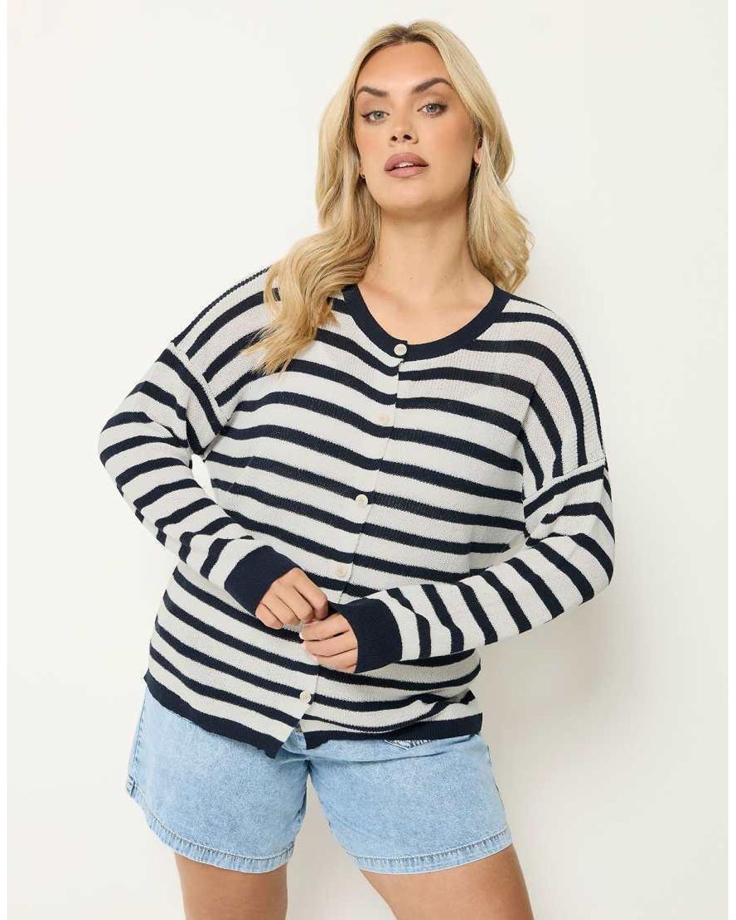 Yours Clothing Gray Stripe Knitted Cardigan