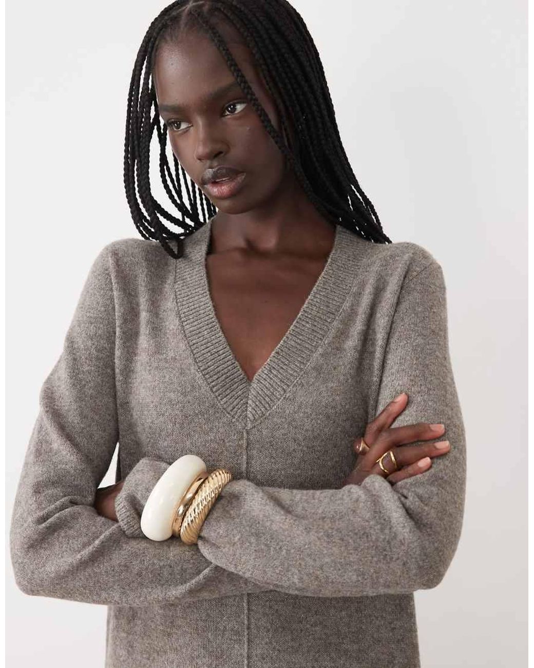 Vila Gray V-neck Knitted Midi Dress