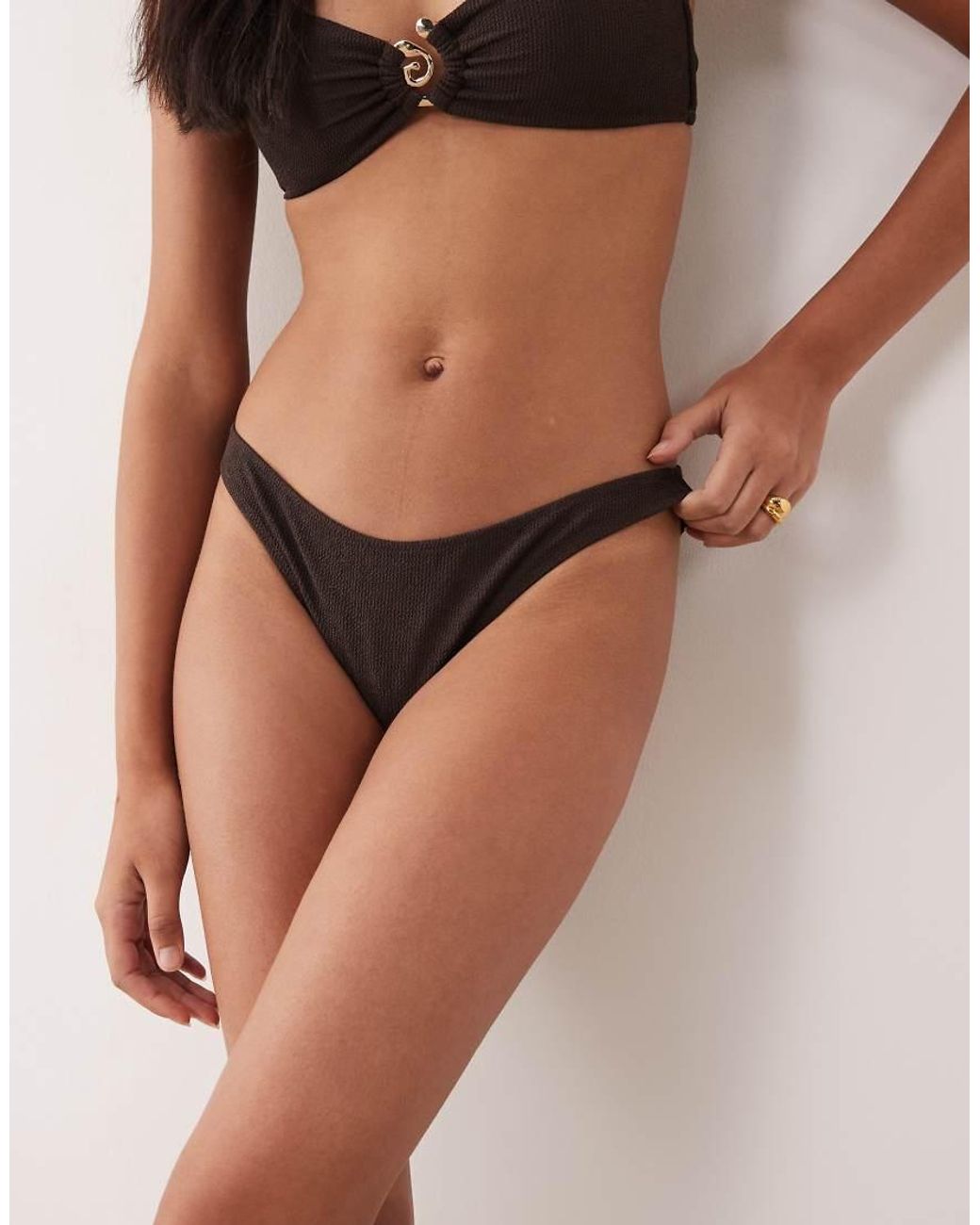 Mango Brown Crinkle Effect Bikini Bottom