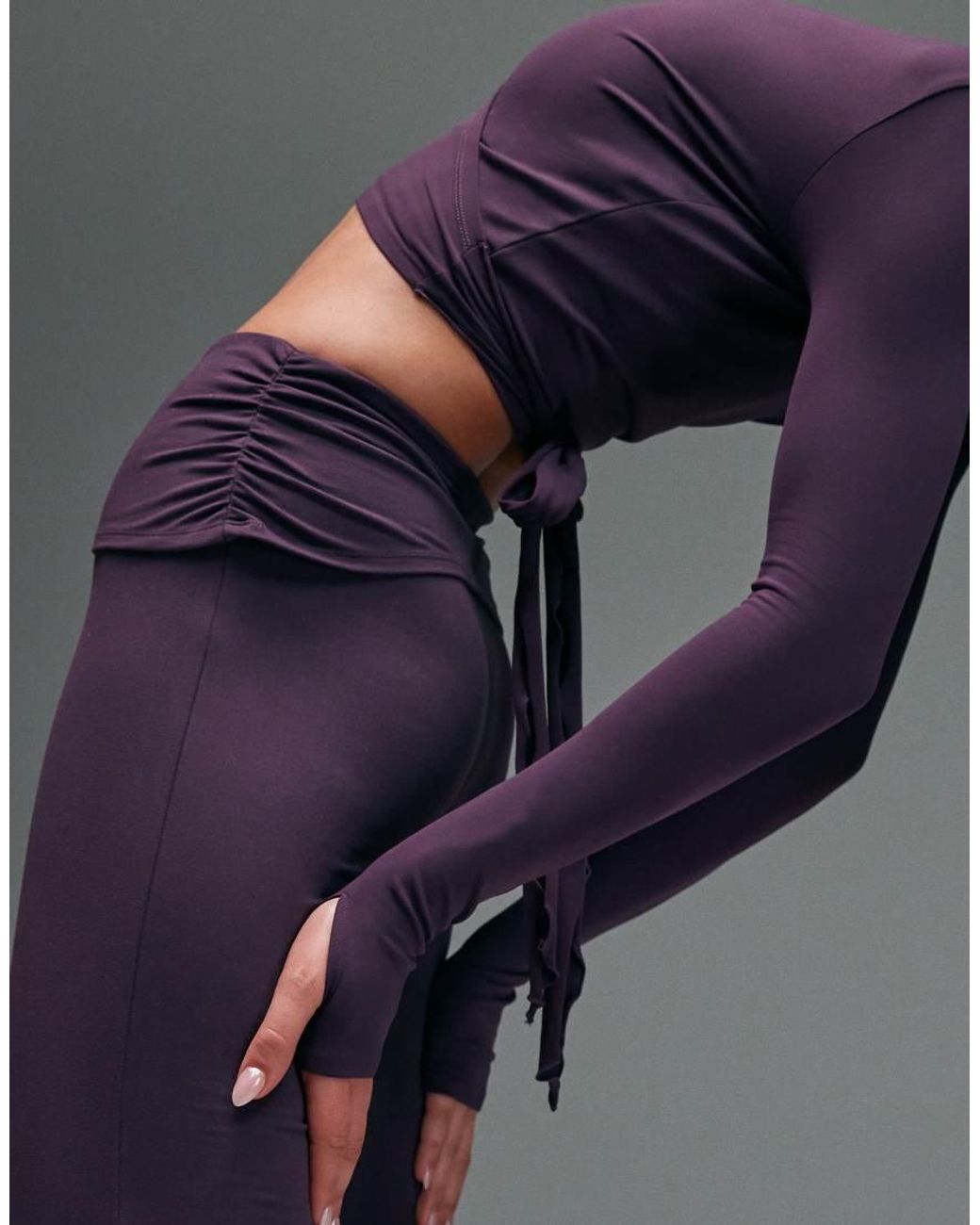 4505 Gray Ruched Foldover Waist Slim Kick Yoga legging