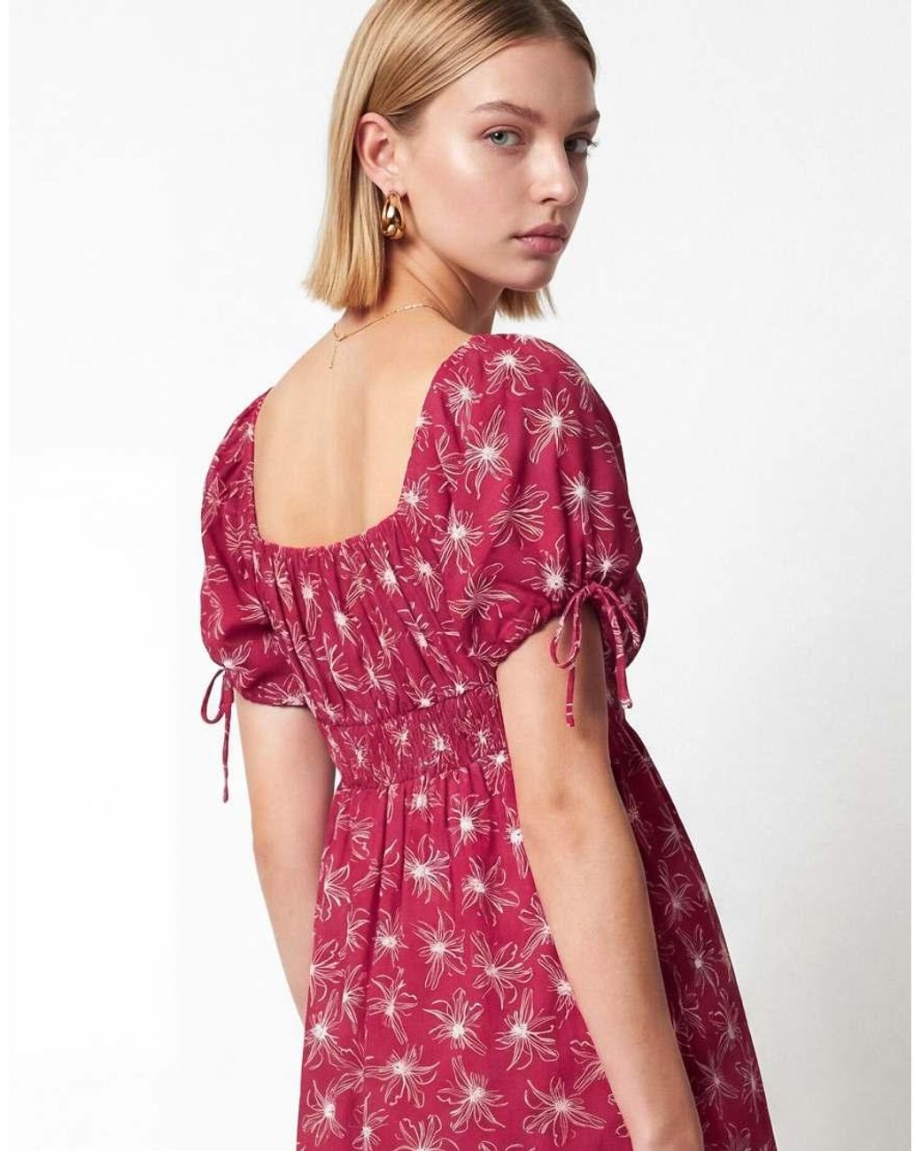 Lovedrobe Red Floral Square Neck Mini Dress