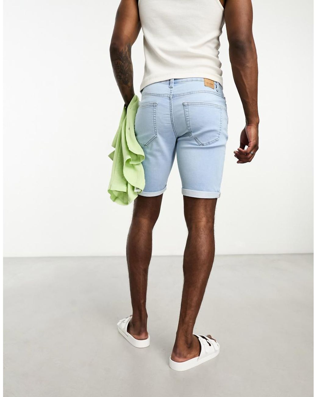 Only & Sons Blue Jog Denim Shorts for men