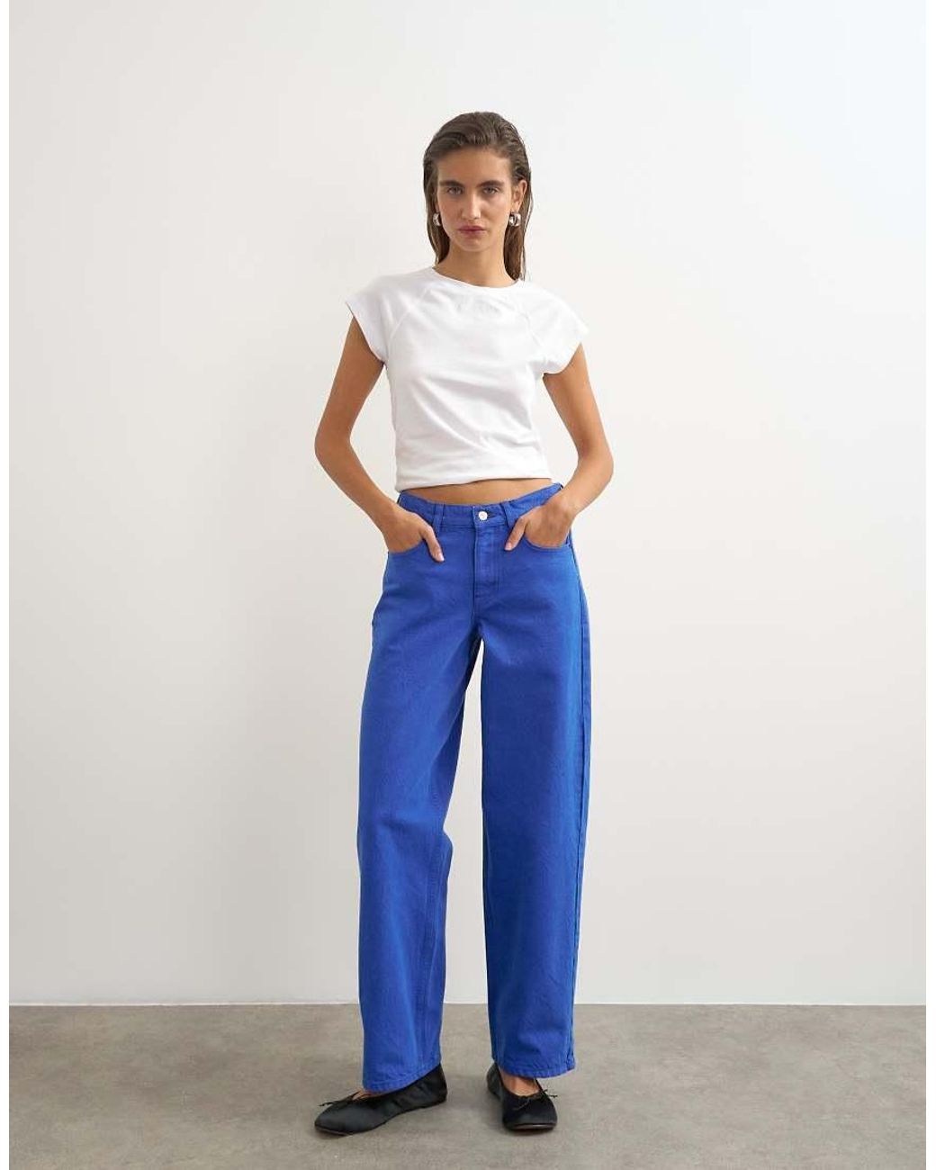 TOPSHOP Blue Cinch Low Rise Relaxed Jean