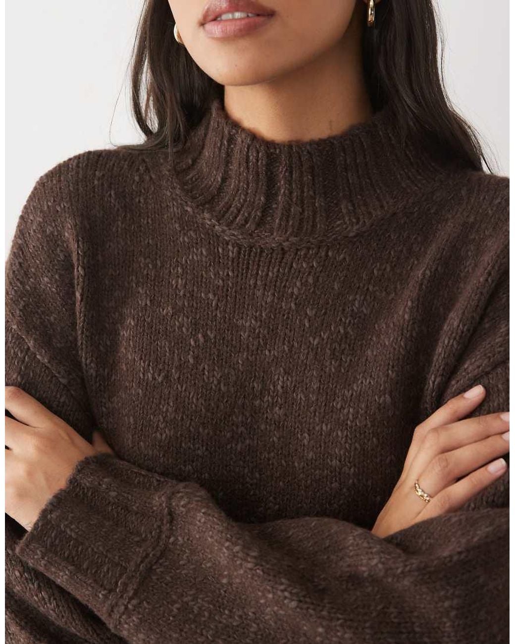Abercrombie & Fitch Brown Oversized Funnel Neck Jumper