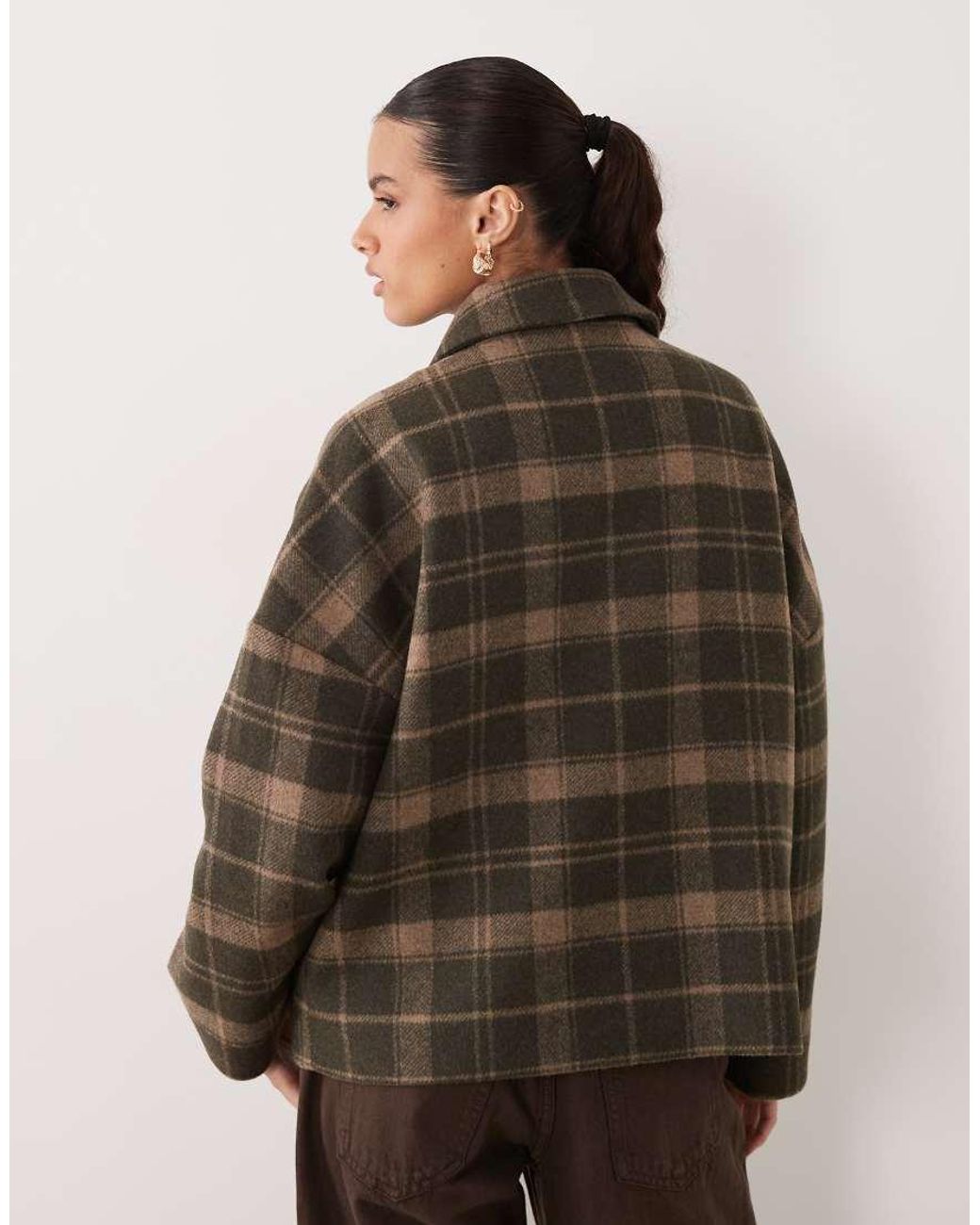Barbour Brown Myla Wool Tartan Check Coat