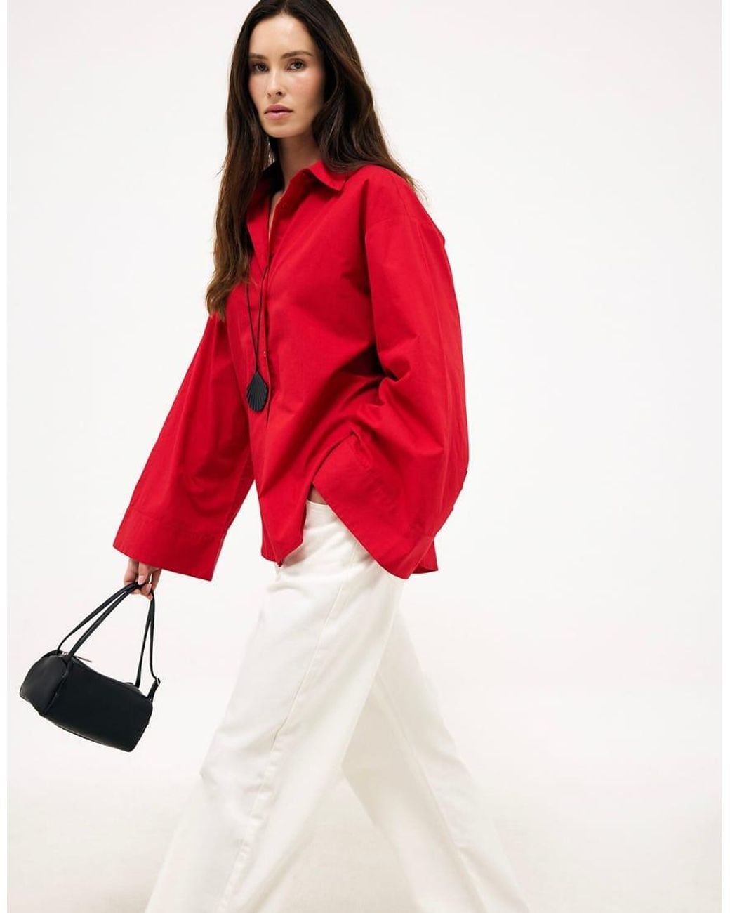 NA-KD Red Wide Sleeve Cotton Shirt