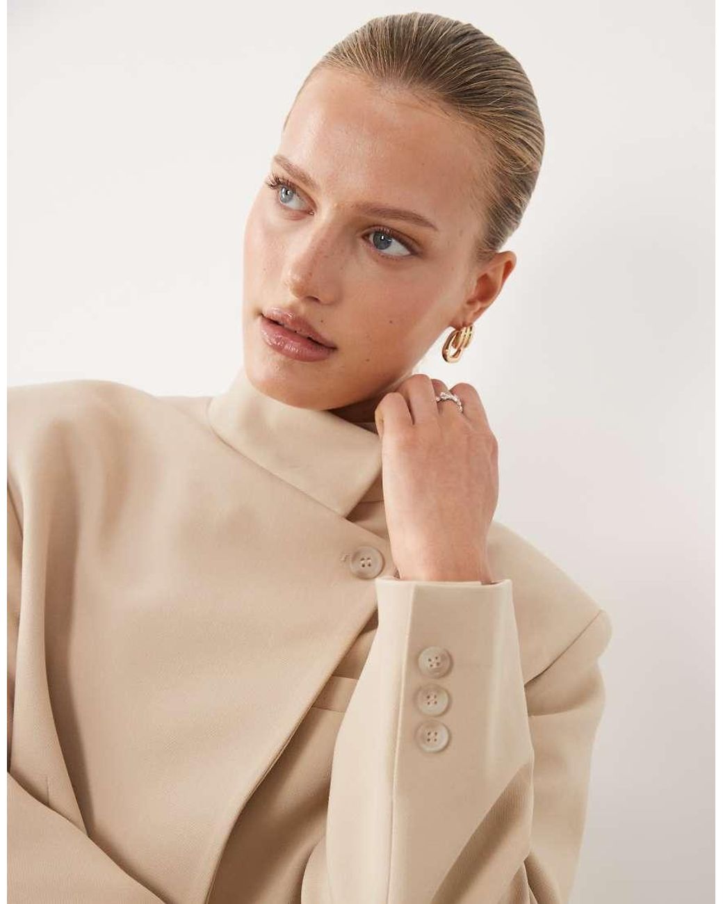ASOS Natural Funnel Neck Wrap Blazer