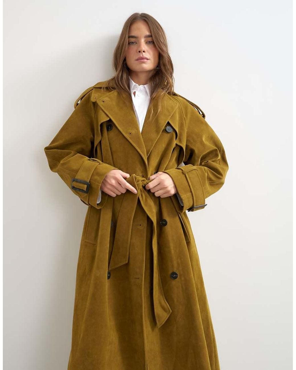 TOPSHOP Natural Faux Suede Trench