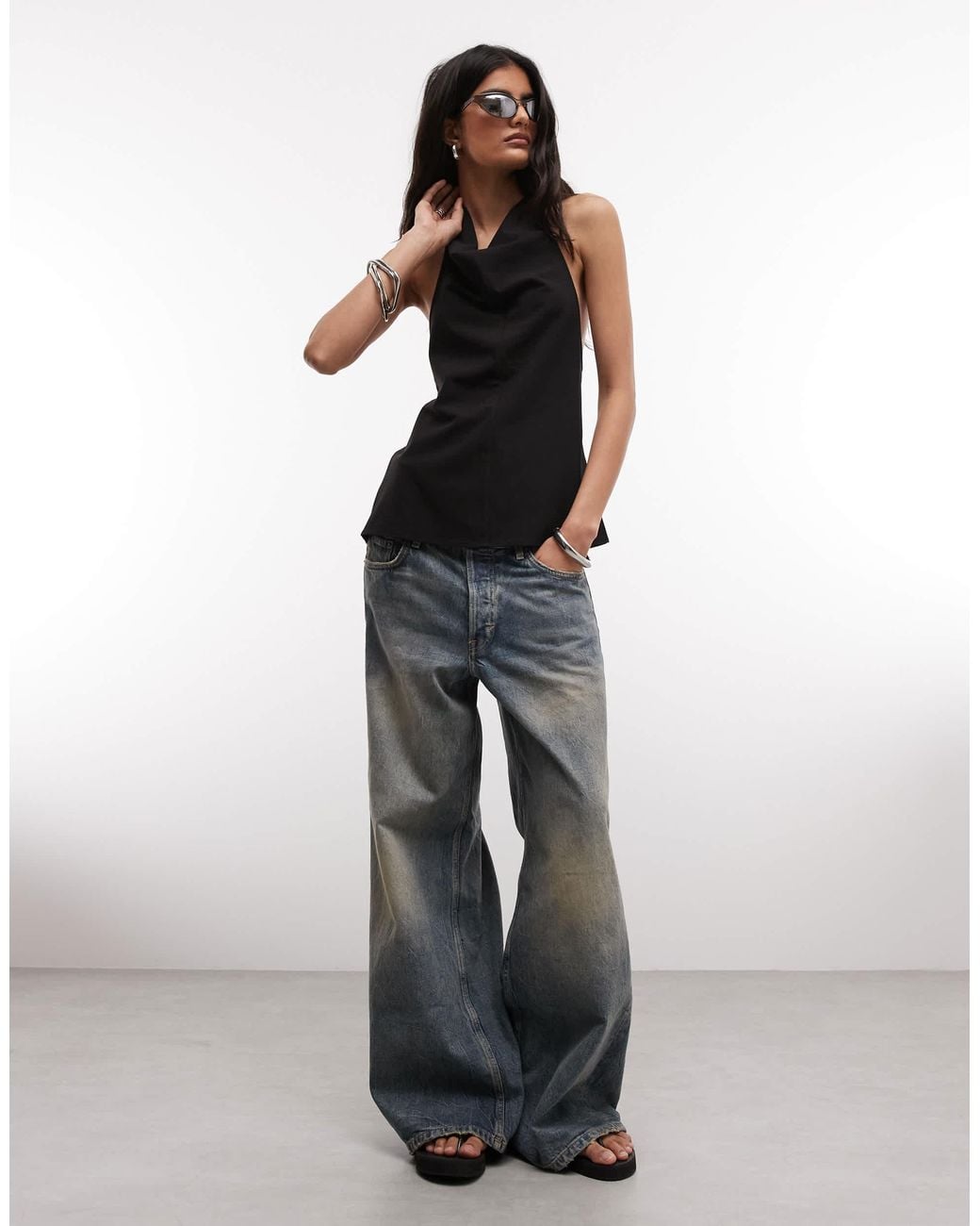 Weekday Black Drape Backless Top With Metal Clasp