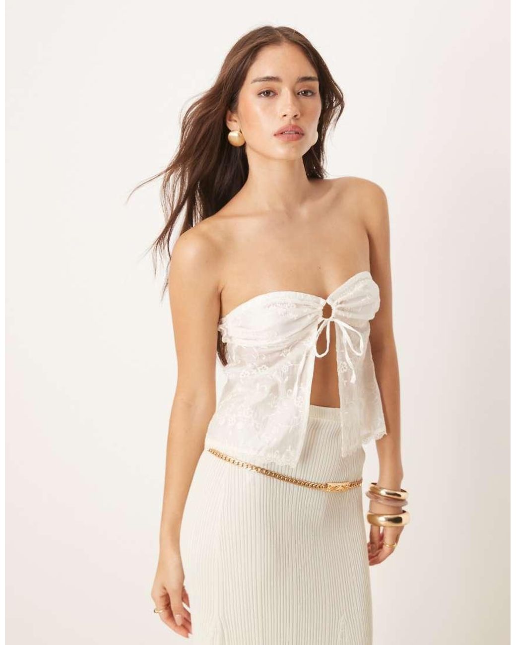 Motel White Gretali Flocked Floral Bandeau Top