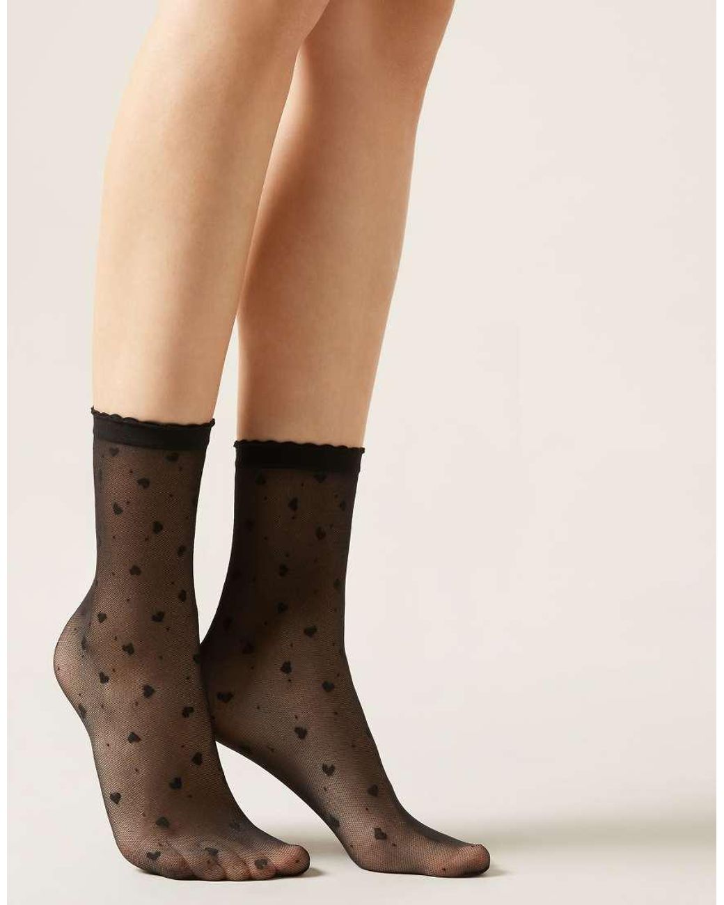 Calzedonia Natural Heart And Polka Dot Pattern Socks