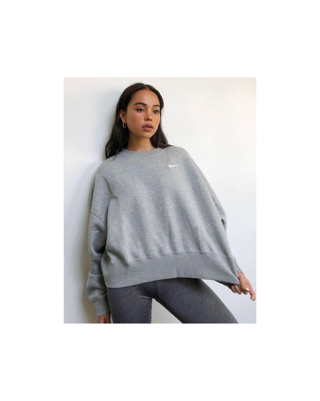 Nike mini swoosh oversized boxy grey sweatshir hotsell