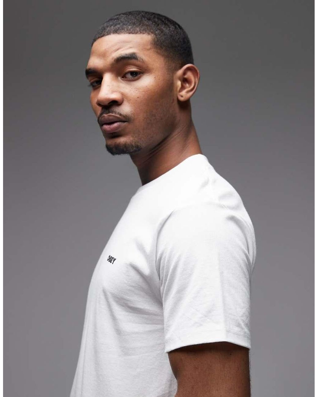Obey Gray Exlamation T-shirt With Back Print for men