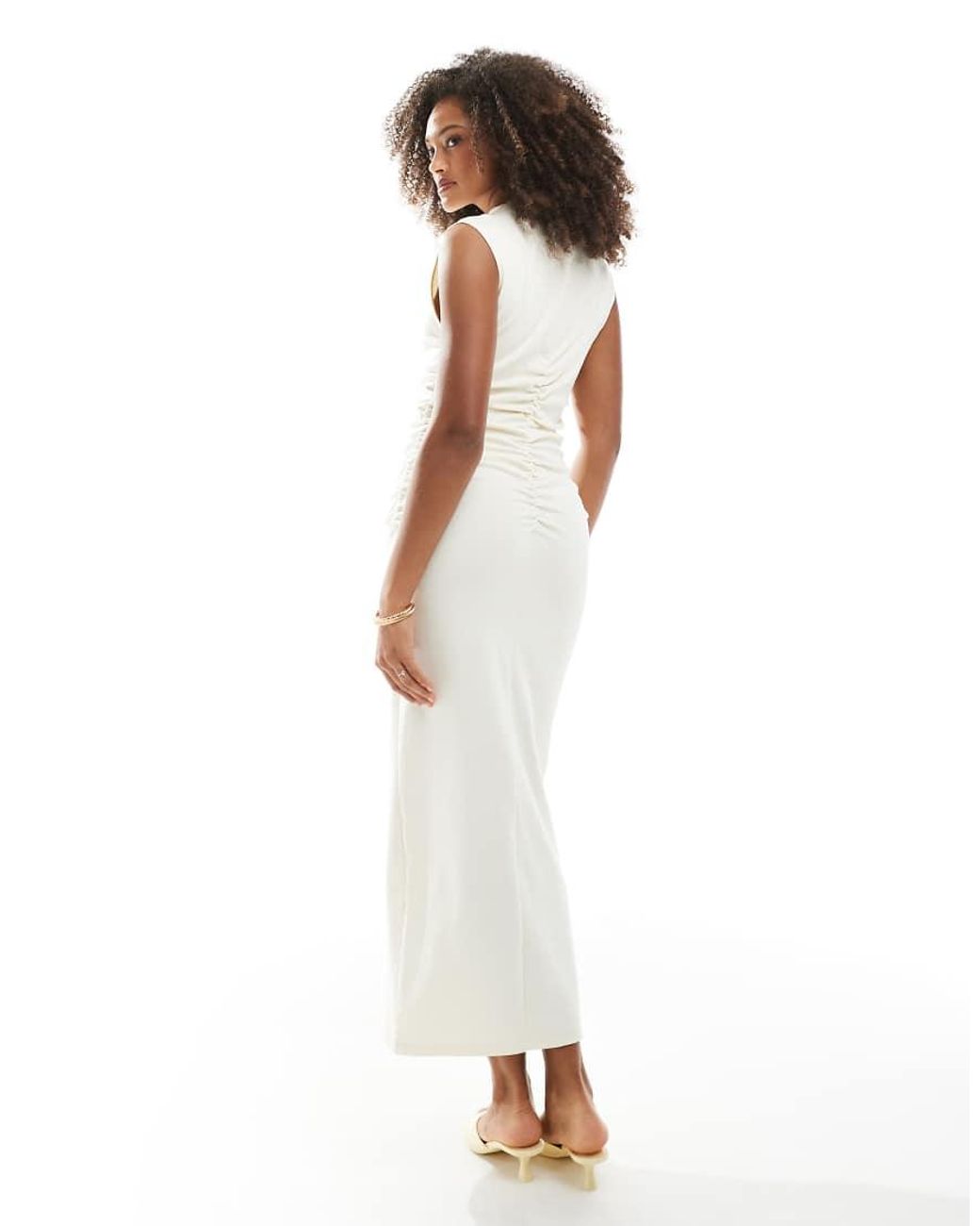 NARRATED White Ruched Bodycon Maxi Dress