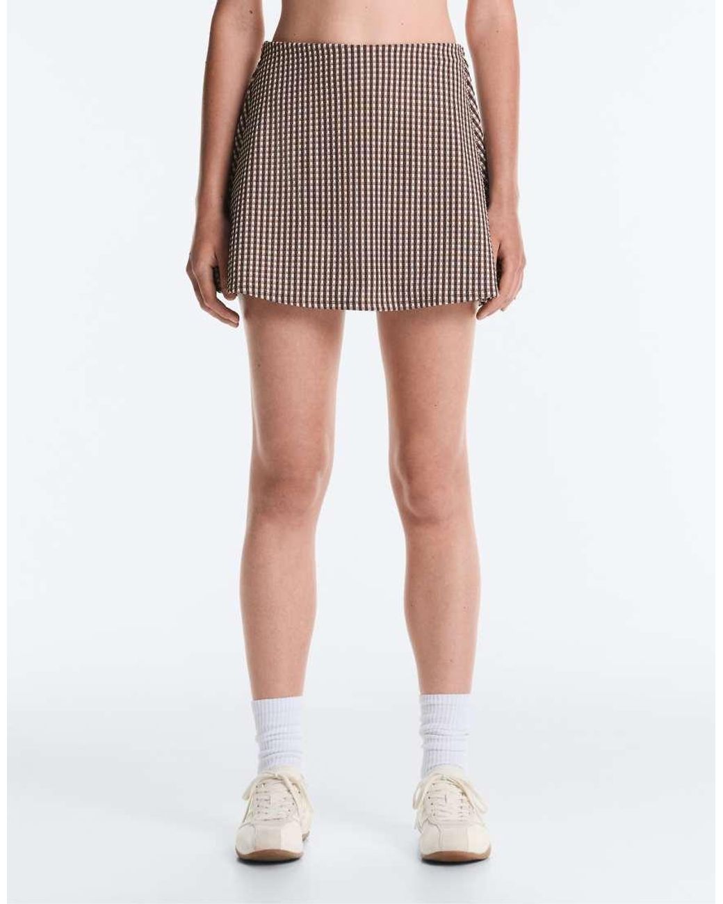 Oysho Blue Comfortlux High-rise Gingham Mini Skirt