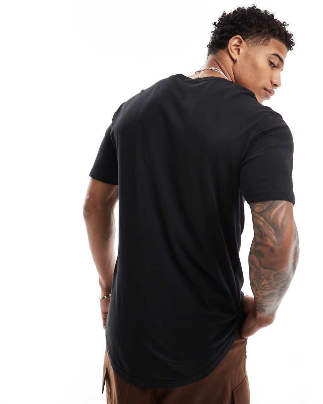 Only & Sons Black Longline T-shirt With Curved Hem for men