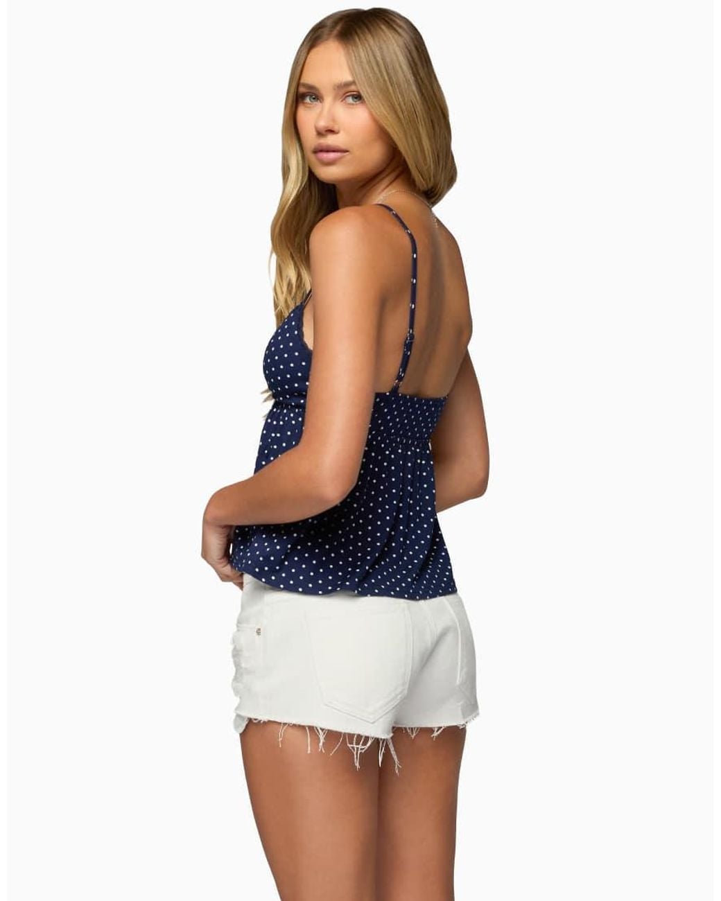 Edikted Blue Belen Polka Dot Lacey Babydoll Top
