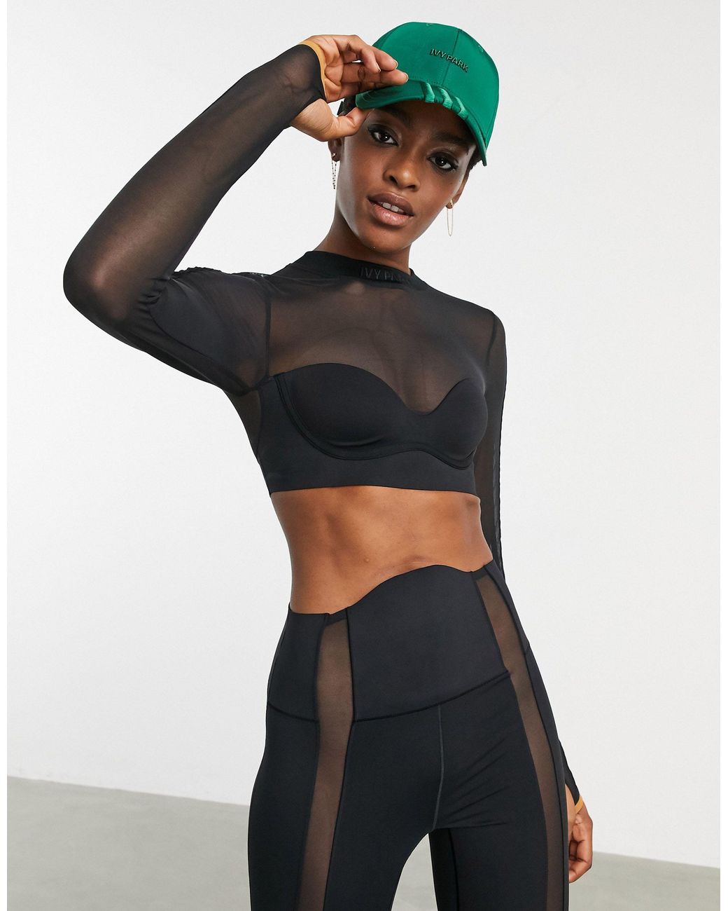 Ivy Park Adidas X Cropped Mesh Long Sleeve Top in Black | Lyst Australia