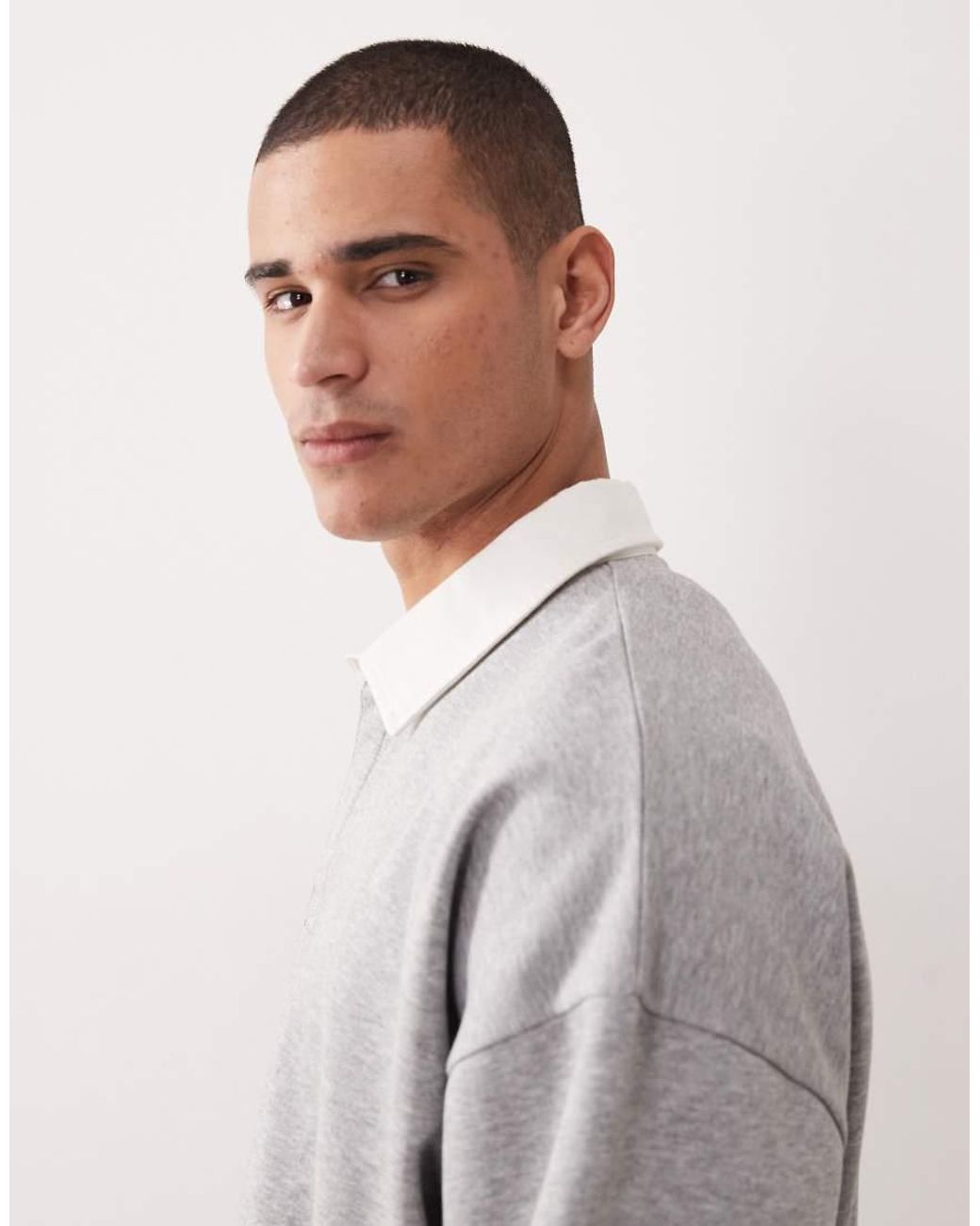 ASOS Gray Extreme Oversized Rugby Polo With Contrast Collar for men