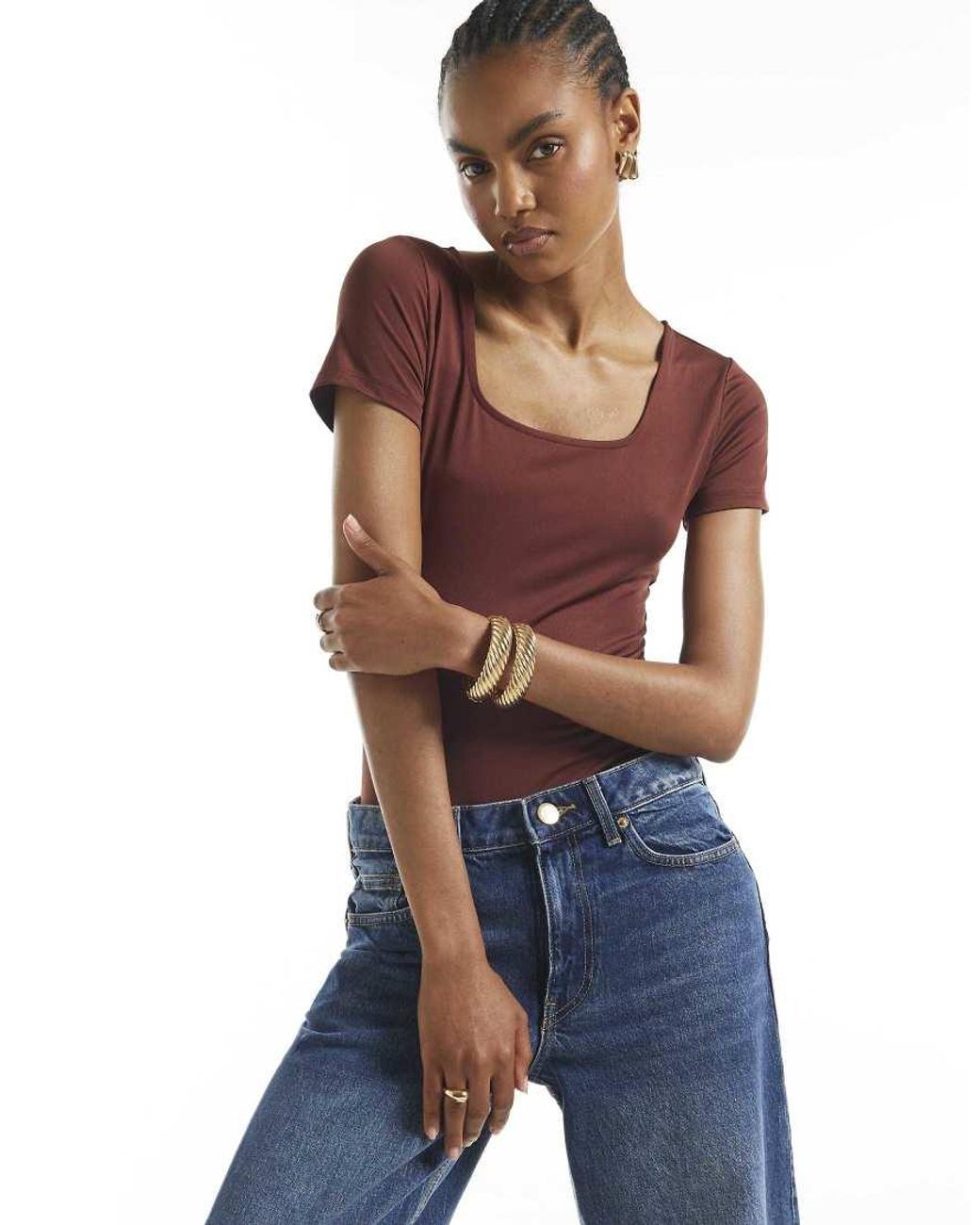 River Island Blue Short Sleeve Scoop Neck Bodysuit