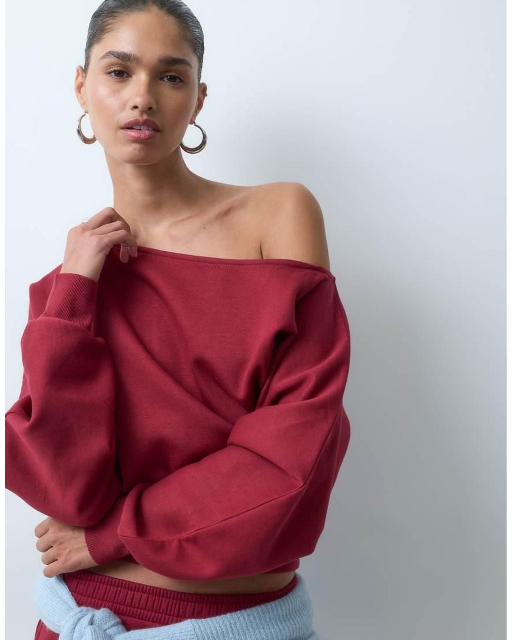 ASOS Red Slash Neck Batwing Sweatshirt