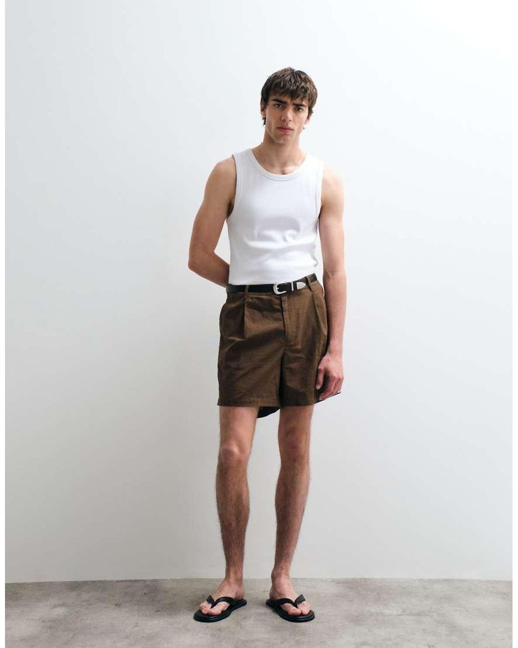 ASOS COLLECTIVE White Cotton Woven Trim Shorts With Linen for men