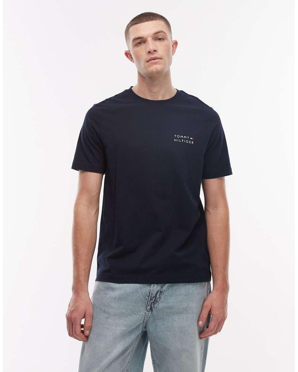 Tommy Hilfiger Blue Embroidered Stack Logo T-shirt for men