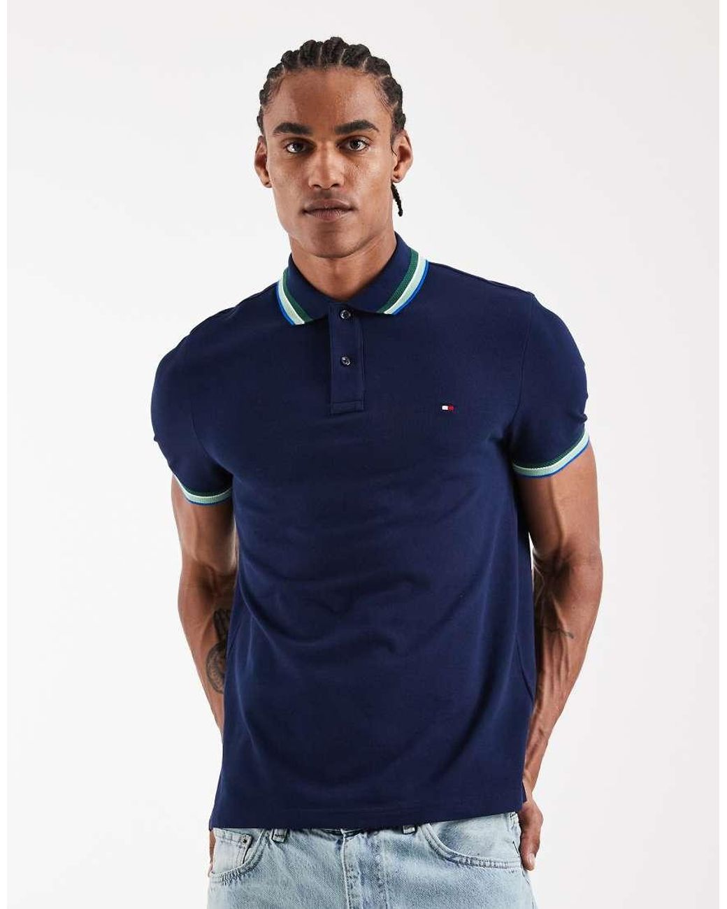 Tommy Hilfiger Blue Contrast Collar & Cuff Regular Fit Polo Shirt for men