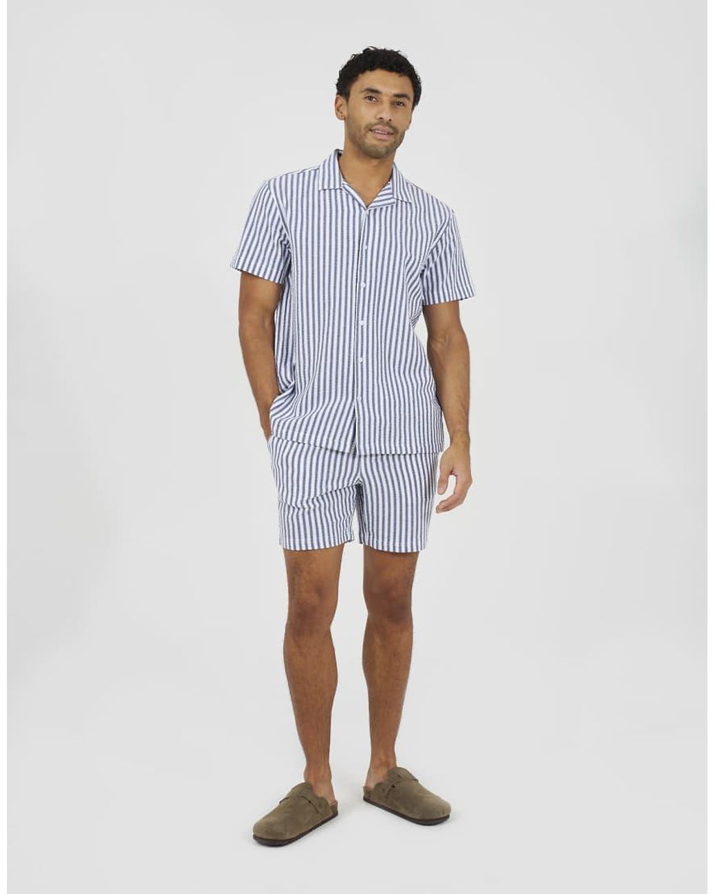 Brave Soul Blue Striped Drawcord Shorts for men