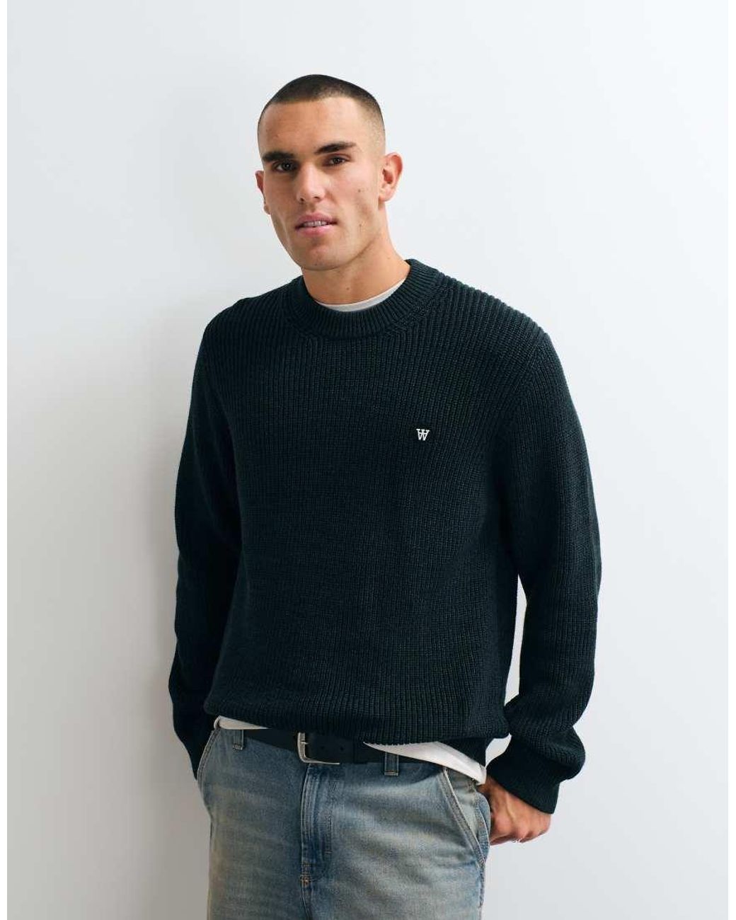 DOUBLE A by WOOD WOOD Blue 100% Cotton Halum Knit Jumper for men