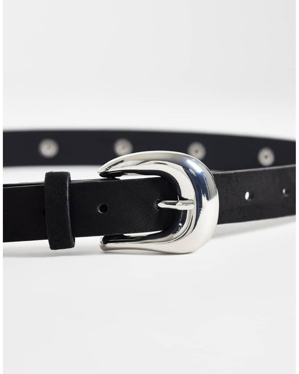 Pieces White Silver Tone Studded Leather Look Belt