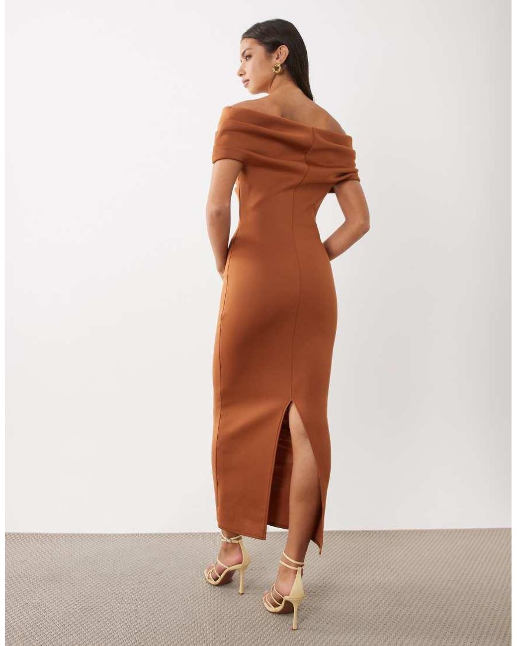ASOS Orange Bardot Midi Dress With Split