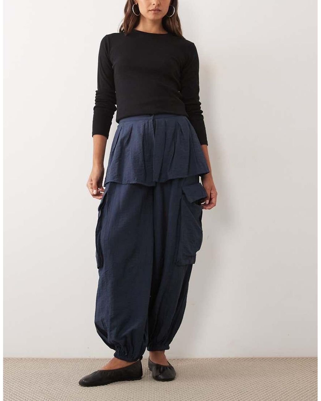 ASOS Blue Balloon Leg Skirt Detail Pants