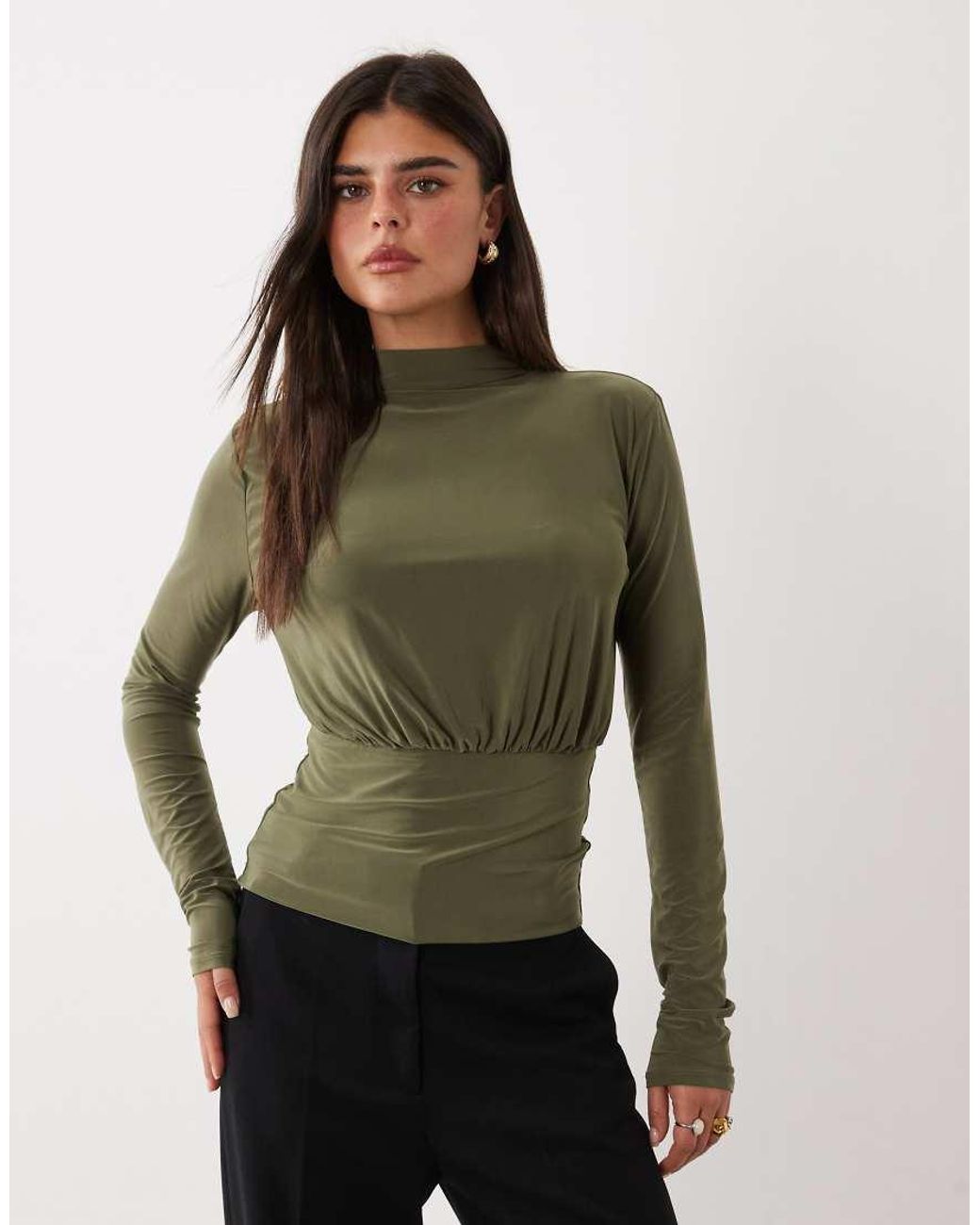 ASOS Green Blouson Cinched Open Tie Back Blouse
