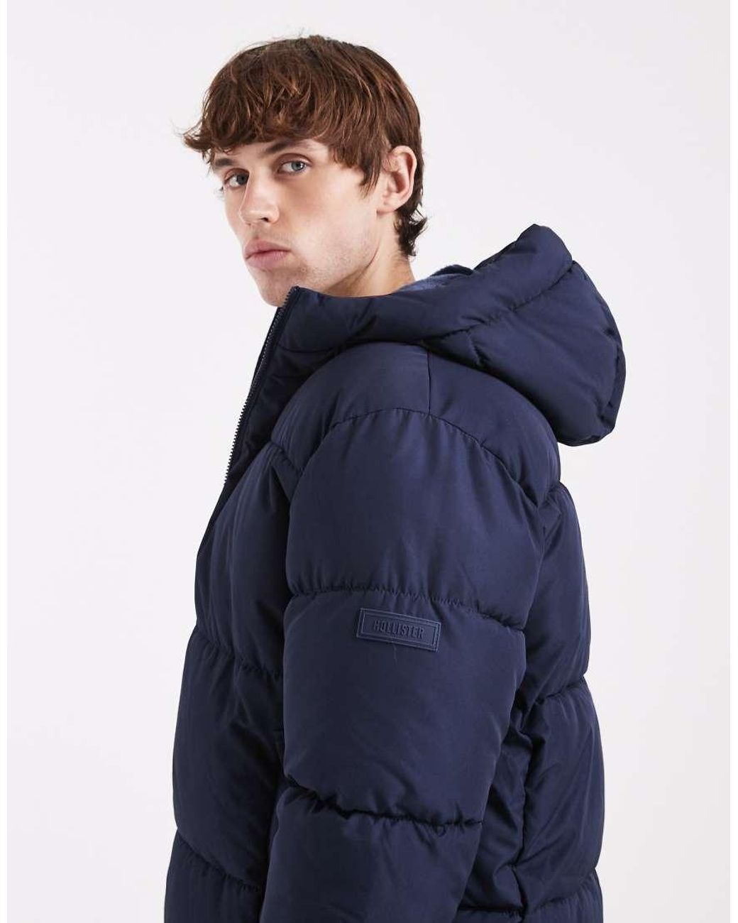 Hollister Blue Hooded Puffer Jacket for men