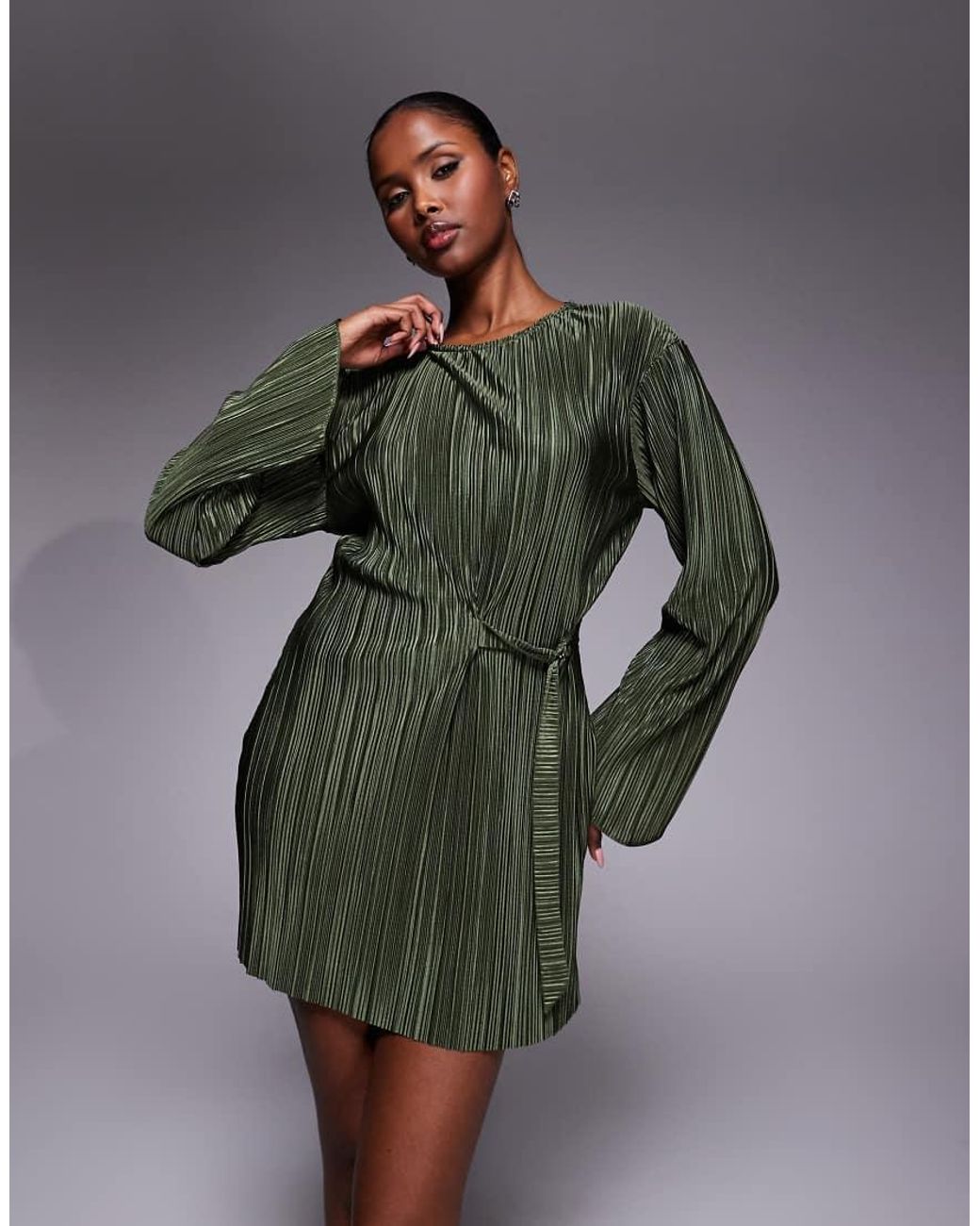 ASOS Green Plisse Tie Detail Mini Dress