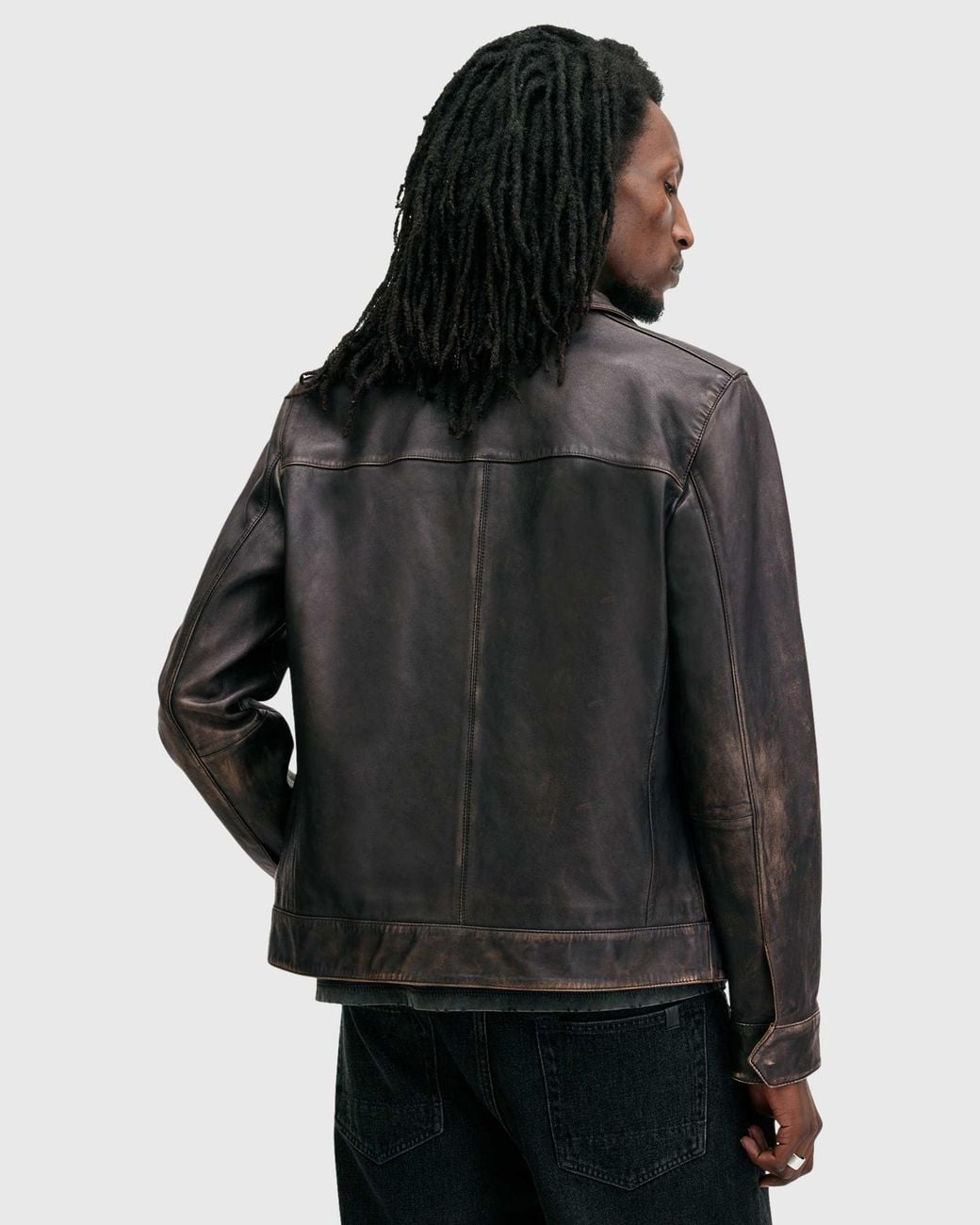 AllSaints Alkan Washed Leather Zip Jacket in Gray | Lyst