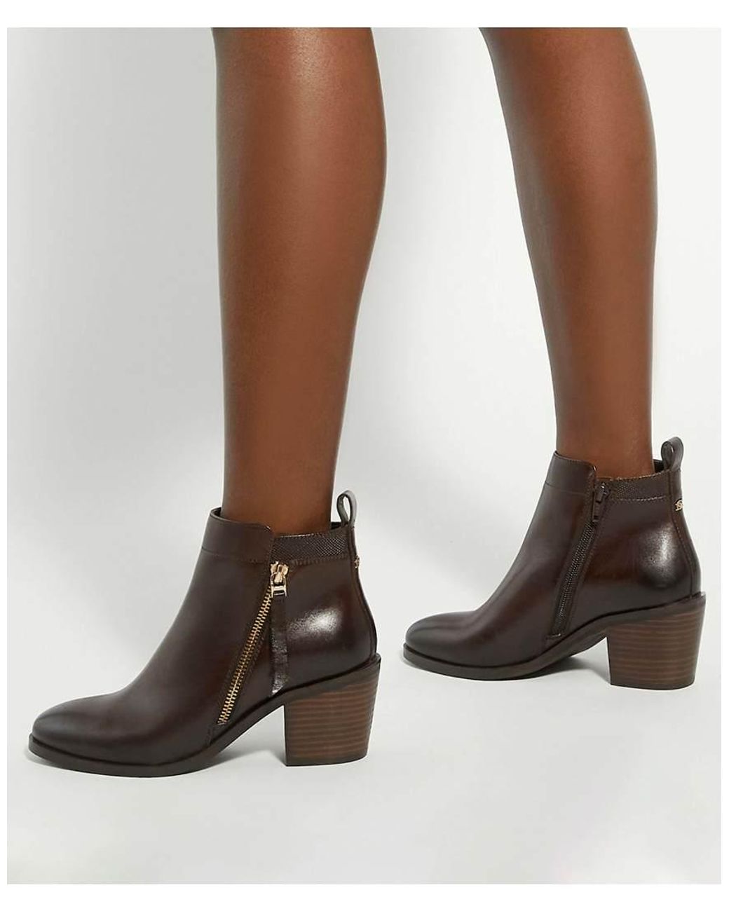 Dune Brown Paicing Ankle Boots