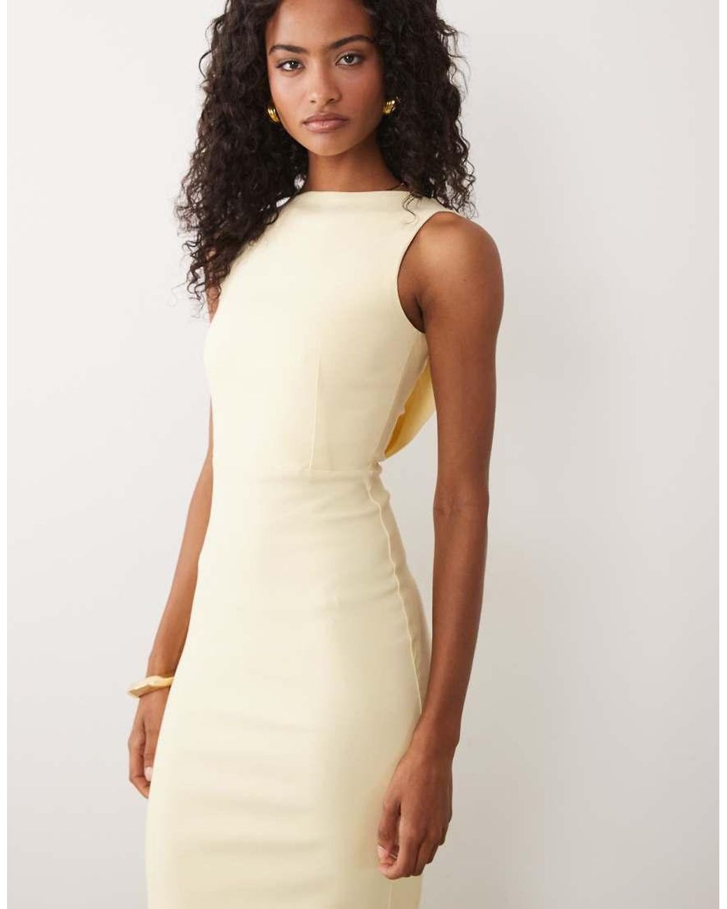 Vesper Natural Bengaline Cowl Back High Neck Maxi Dress