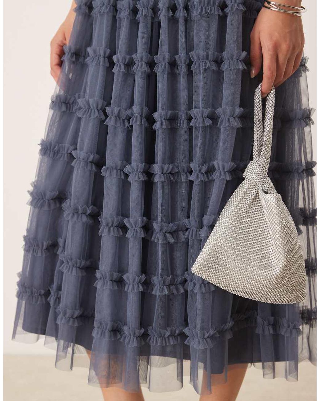 ANAYA Blue Bandeau Ruffle Midi Dress