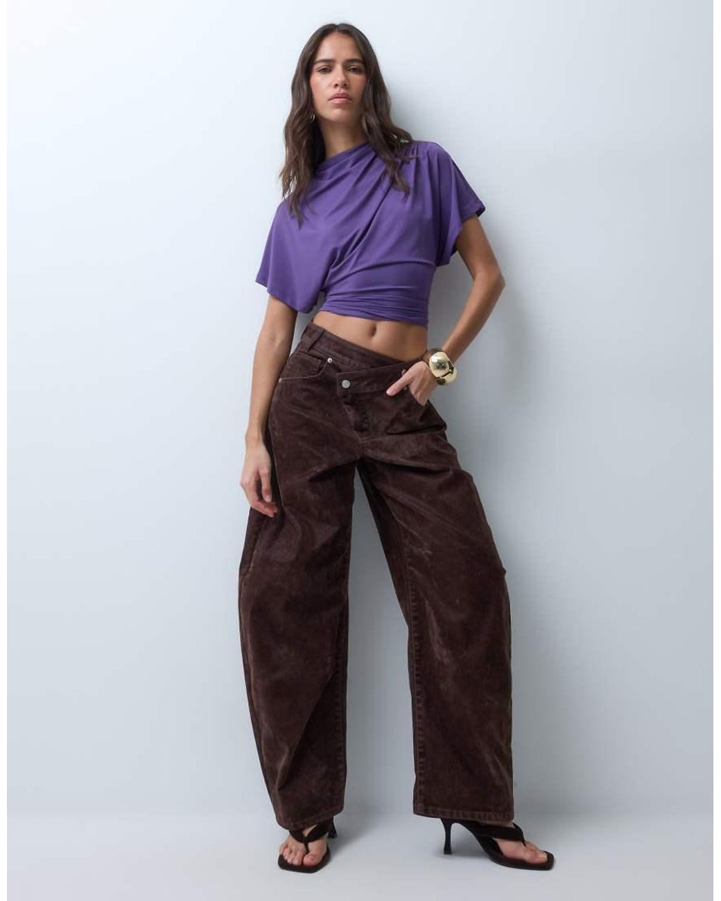 ASOS Purple Grown On Neck Cap Sleeve Tie Back Top