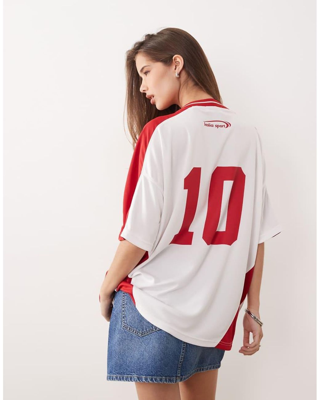 Kaiia Red Exclusive Oversized V-neck Soccer Jersey