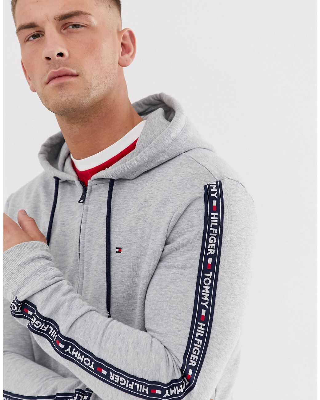 Tommy Hilfiger Authentic Full Zip Lounge Hoodie With Logo Taping in Gray for Men | Lyst