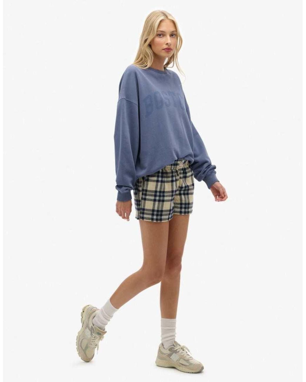 Superdry Blue Cotton Check Elastic Shorts
