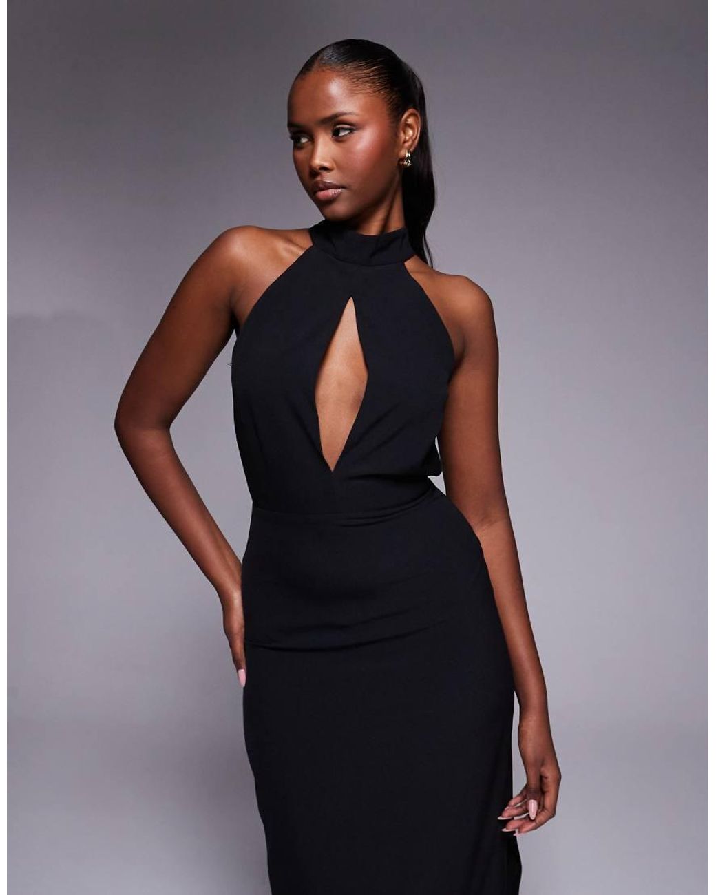 Vesper Blue High Neck Maxi Dress With Open Back